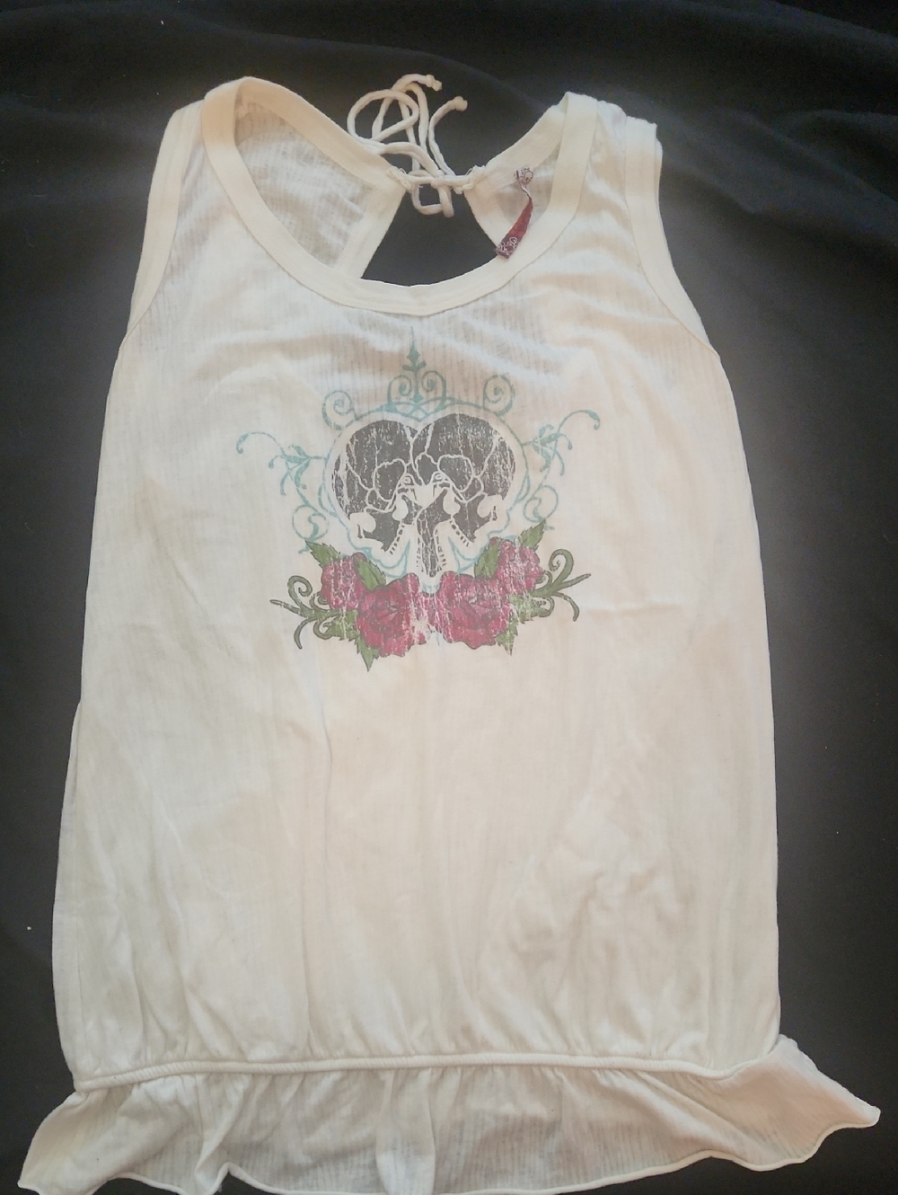 White Graphic Skull & Roses Tank Top